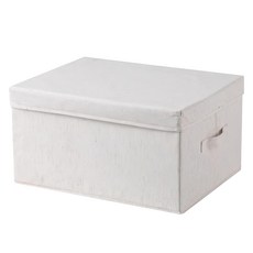ANTIAN 天地蓋可折疊棉麻布藝衣物收納盒/防潮防塵搬家整理箱/可水洗便攜收納箱收納櫃, 米白色, 1個