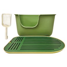 Nice u 毛樂趣 凹型大開口貓砂盆+落砂墊組合 附貓砂鏟 貓適用 抹茶蜂蜜, 貓砂盆56 x 40 x 30cm + 落砂墊55 x 36cm, 1個