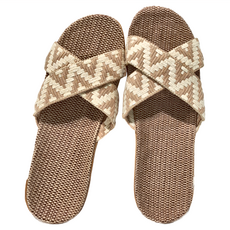波浪交叉編織亞麻拖鞋 26cm, 沙色, 39~40