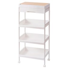 日式落地置物推車 四層, 白色 + 帶蓋木紋色