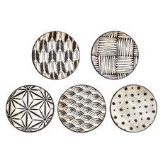 有種創意 日本美濃燒 小紋小碟 5件禮盒組, 5件組小紋小碟, 黑色 + 白色, 1盒