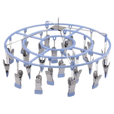 多功能不鏽鋼防滑防風多夾曬衣架 圓形24夾, 藍色