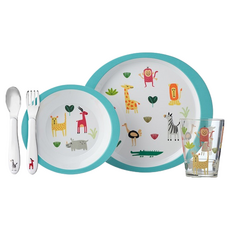 MEPAL 兒童餐具5件組 Set - 荷蘭設計童趣插圖 美耐皿兒童餐具, 餐盤*2+杯子+湯匙+叉子, 動物好朋友, 1組