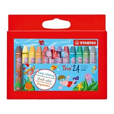 STABILO 思筆樂 Trio 24色 三角油性粉蠟筆組 - 易塗色, 色彩鮮豔, 符合人體工學, 1盒