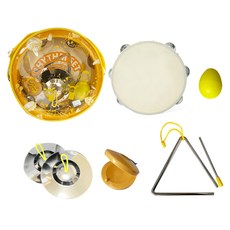 samick 三益樂器 節奏樂器組 NSR-24Y 黃色 鈴鼓/三角鐵/響板/鑼/蛋沙鈴+收納盒, 1組