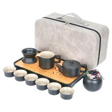 BOACUP 麂皮 手提旅行箱 西施壺大套裝 (含茶壺X1 茶海X1 茶葉罐X1 過濾X1 夾子X1 茶巾X1 茶盤), 茶壺 + 杯子6個 + 茶盤, 黑色, 1組