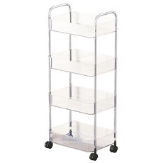 FAmILyLIFE 生活 附輪夾縫置物架 4層 加大款 A-217 寬38.5 x 深27.5 x 高94.5cm 2510g, 透明白, 1個