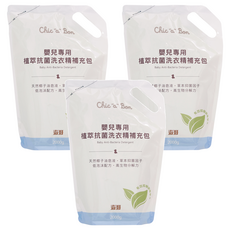 奇哥 Chic a Bon 嬰兒專用植萃抗菌洗衣精補充包 天然椰子油皂液 草本抑菌因子 低泡沫配方 高生物分解力, 2L, 3包