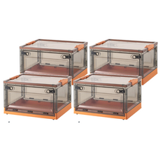 三開收納箱, 51 x 36 x 29.5cm, 粉粉橘 + 透明, 4個