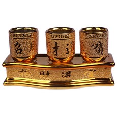 馥瑰馨盛 金賺盤神佛神獸供杯 含開光加持 3個, 杯子直徑4.2 x 4.7cm + 底座17.5 x 5 x 4cm