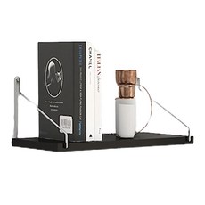 一字牆上置物架, 30公分, 承重約10公斤, 不鏽鋼支架, E0級密度板, 壁掛式, 黑色, 1個