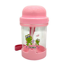 DOOBY 大眼蛙 新彈跳吸管水壺, 粉色, 330ml, 1個