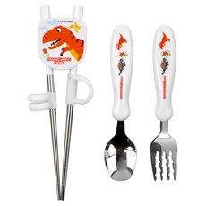 Kitchen U 暴龍第一階段學習筷湯匙叉子餐具組, 1組, 勺子+叉子+筷子, 白色