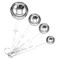 不鏽鋼量勺4件組，15.0ML/5.0ML/2.5ML/1.25ML，不易腐蝕，結實耐用, 直徑4.4 x 13cm + 直徑3 x 11.9cm + 直徑2.6 x 11.5cm + 直徑2 x 11.2cm, 1組