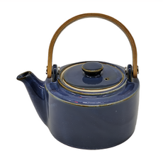 SALIU 祥 SYO木製提把茶壺 土瓶急須 附濾網, 藍色, 420ml, 1個