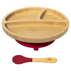 Avanchy 有機竹製吸盤式餐盤套裝組, 深紅色, 1組