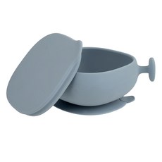 BBox 矽膠附蓋握把吸盤碗 莫蘭迪藍 寶寶學習餐具 安全矽膠材質, 1個