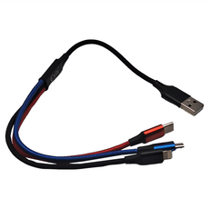 Cxin 宸欣 3合1快充充電線, 鋁合金編織, 30cm, 行動電源適用, Type-C/for iPhone/Micro, 黑色 + 藍色 + 紅色, 1條