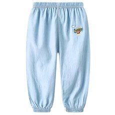 日式冰絲牛仔褲 純棉, 130cm, 淺藍飛機小熊