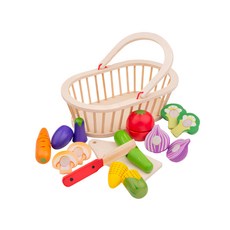 New Classic Toys 蔬果籃切切樂 天然木材無毒塗料 25*16*9cm 荷蘭木玩品牌, 1組