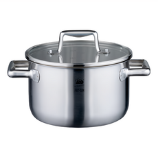 ELO 德國品牌 電磁爐適用 雙耳不鏽鋼高身湯鍋+玻璃蓋 24cm - 優質不鏽鋼，導熱均勻，適用多種爐具, 1個, 銀色