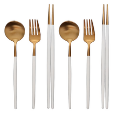 menare Stella Cutlery 西式餐具 金色/白色, 1組, 勺子 2支 + 筷子 2支 + 叉子 2支