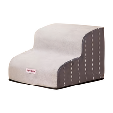 寵物斜坡樓梯, 加厚雪絨面料, 耐磨耐抓, 記憶海綿自動回彈, 全齡狗狗適用, 40 x 40 x 30cm, 灰色格子兩階, 1個