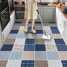 復古花紋PVC一抹净地墊, 160 x 80cm, 魔術方格, 1個