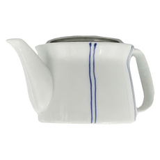 Saikai 西海陶器 日本陶瓷茶壺 紅條紋 簡約白瓷大容量 職人手繪燒杯體, 藍條紋, 400ml, 1個