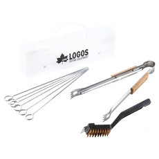 LOGOS 高手BBQ烤具附盒 烤肉串6支 烤肉夾 烤肉刷, 銀色, 1個