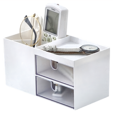 Mega 小巧北歐雙抽屜桌上收納盒，ABS+PS材質，9.2x9.2x17.6公分, 北歐白, 1個