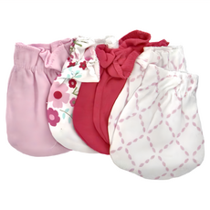 Luvable Friends 純棉新生兒防抓手套4件組, 花朵, 0-6M