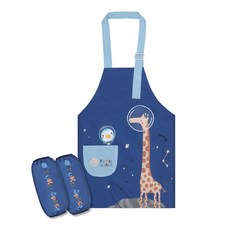 PUKU 企鵝 幼兒防水圍裙畫畫衣 + 袖套 親膚透氣 內外分隔設計 可調式綁帶設計, 藍色, 身高90~110cm