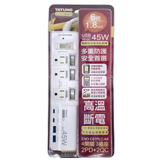 TATUNG 大同 4開3插USB延長線 3P, 1.8m, PD45W, 1條