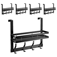 小麥購物 雙層門後掛勾 4鉤 C582 36cm 703g, 黑色, 5個