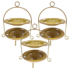 JUST HOME 陶瓷圓點雙層蛋糕盤架組 5740-06A 黃色 3入1組, 3組