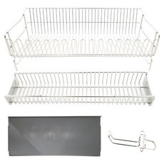 SHIMOYAMA SS304 不鏽鋼碗盤瀝水收納架 附筷架刀架 瀝水架50.5 × 21 × 18cm + 筷架34 × 8 × 5.5cm + 導流盤48.4 × 20.5 × 1.6cm + 刀架14.4 × 5.5 × 5.5cm 1.5kg, 1組, 不鏽鋼, Single