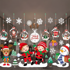 靜電貼紙 聖誕裝飾, 小孩 + 鹿 + 雪人 多色