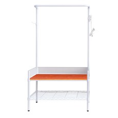 dayneeds 日需百備 全方位收納鞋凳衣帽架 柚木, 烤漆白