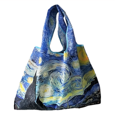 FIFIOO 超質感厚實環保摺疊購物袋油畫款 - 210D加密牛津布, 58 x 40cm, 夜幕降臨, 1個