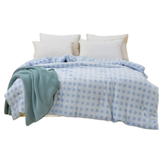 BELLE VIE 韓版Q彈牛奶絨 大方格保暖冬被, 深藍色