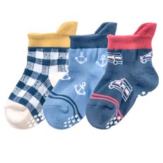 防滑繽紛純棉襪 Set 3, S(9~12cm)和M(12~15cm), 船錨