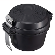 CB JAPAN UNITO 露營鍋3件組 附不銹鋼活動把手 淺鍋直徑15cm 0.55L + 中深鍋直徑15.8cm 0.87L + 深鍋15.8cm 1.37L 1.3kg, 1組, Black