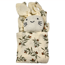 Kori Deer 可莉鹿 純色質感小動物純棉紗布安撫巾 兔子, 28 x 28cm, 櫻桃, 1條