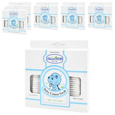 Baan 貝恩 嬰兒細紙軸棉花棒, 100%純棉 觸感柔細舒適, 專為嬰幼兒眼耳鼻設計, 日本製造, 125支, 6盒