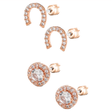 Brilliant Beauty 耀眼美人 幸運光環微鑽後鎖 不鏽雙鋯石鑽耳環