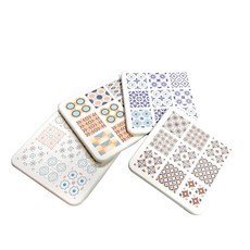 森呼吸矽藻土 花磚印象吸水杯墊4入組, 普普狂想 + 藍調冰晶 + 格蘭時光 + 許願精靈, 1組