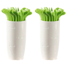 FaSoLa 創意蘿蔔造型水果叉 ABS材質 11.5x5x4cm -20°C~100°C, 綠色, 2組