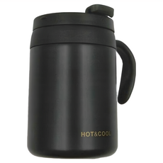 FANCY LIFE 不鏽鋼保溫馬克杯 500ml 真空咖啡杯, 黑色, 1個