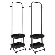 Life+ 日式簡約 多功能移動式雙層落地衣帽架 2個, 消光黑